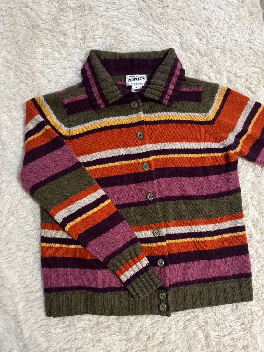 Pendleton Womens Striped Button-Up Jacket in Olive & Berry